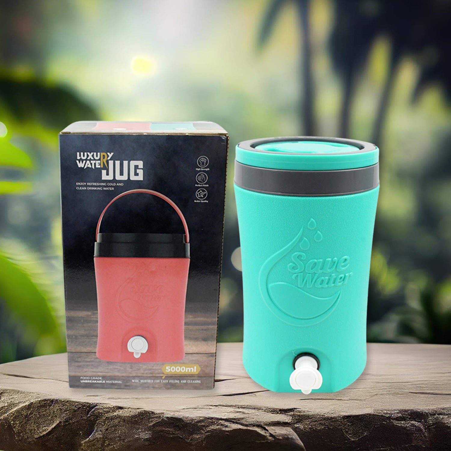 Multi-colored 5 Litre plastic water rover jug with sturdy handle, insulated for home water storage by Wukusy.