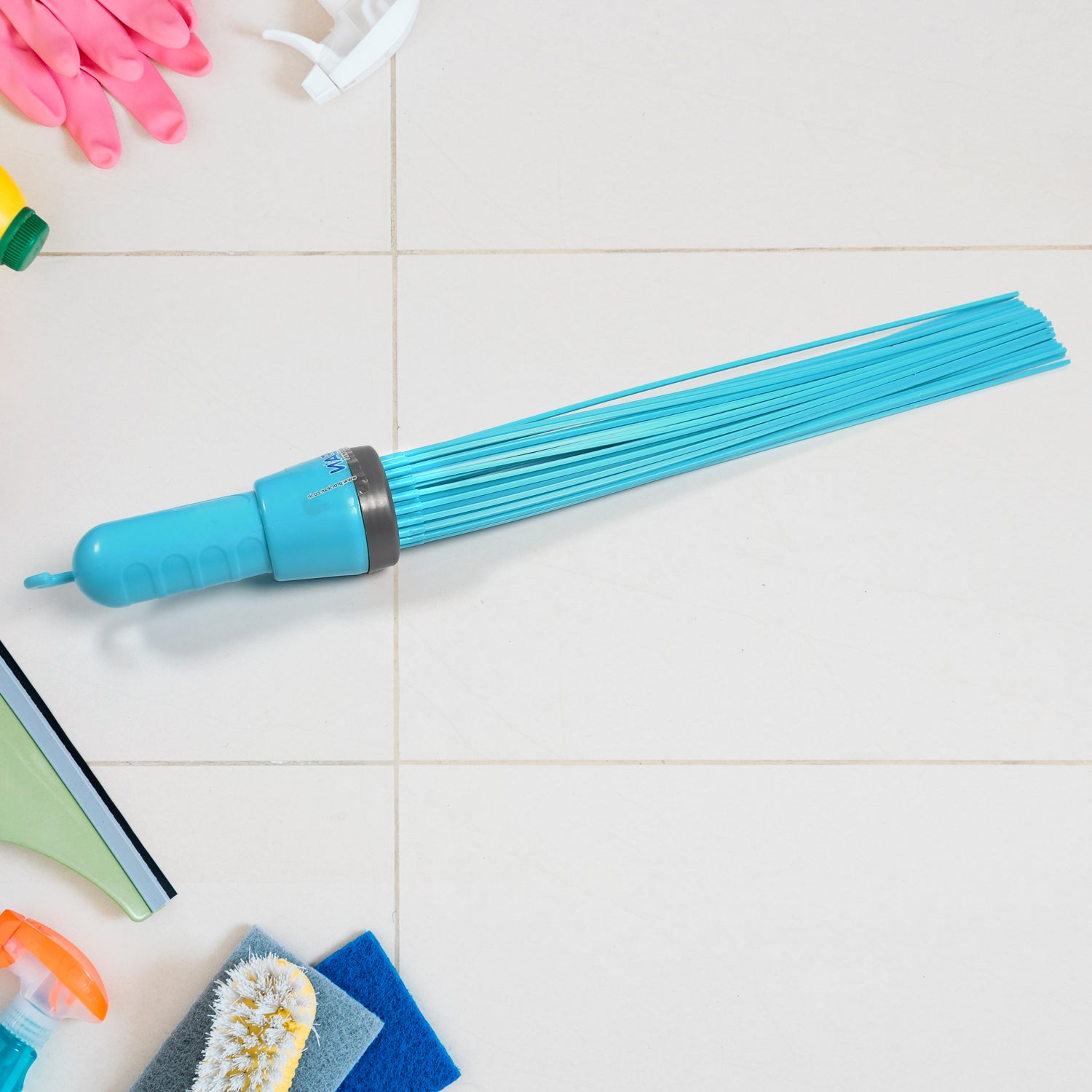 Heavy-duty Wukusy Kharata wet and dry plastic broom with 44 hard bristles for effective floor cleaning.