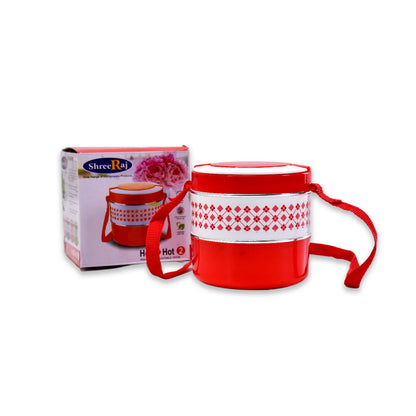 Blue Wukusy 2-layer insulated Tiffin lunch box with three containers, adjustable and suitable for storing and carrying meals.