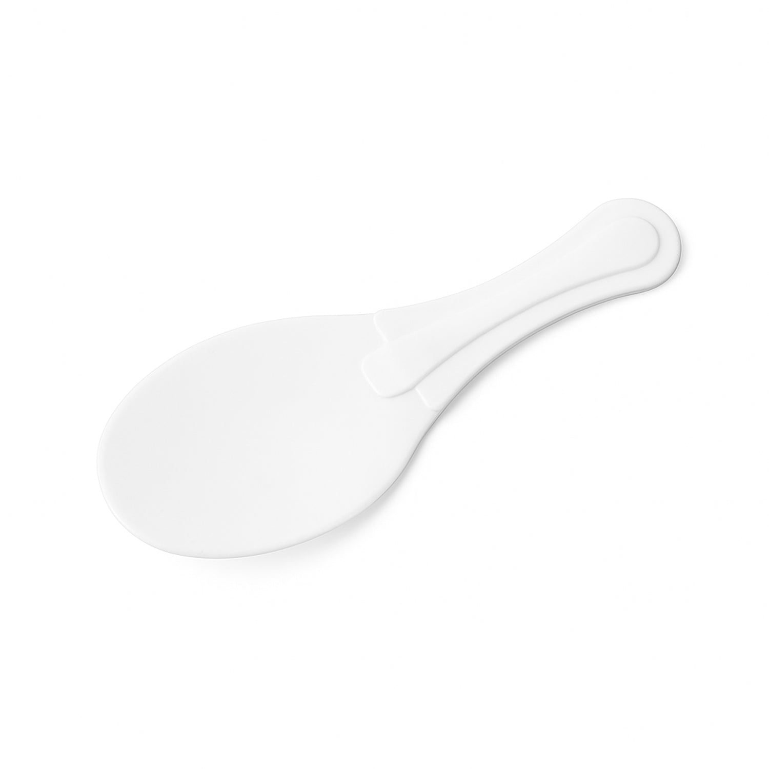 Wukusy plastic non-stick rice serving paddle with long handle, designed for easy serving of cooked rice from a bowl or pot