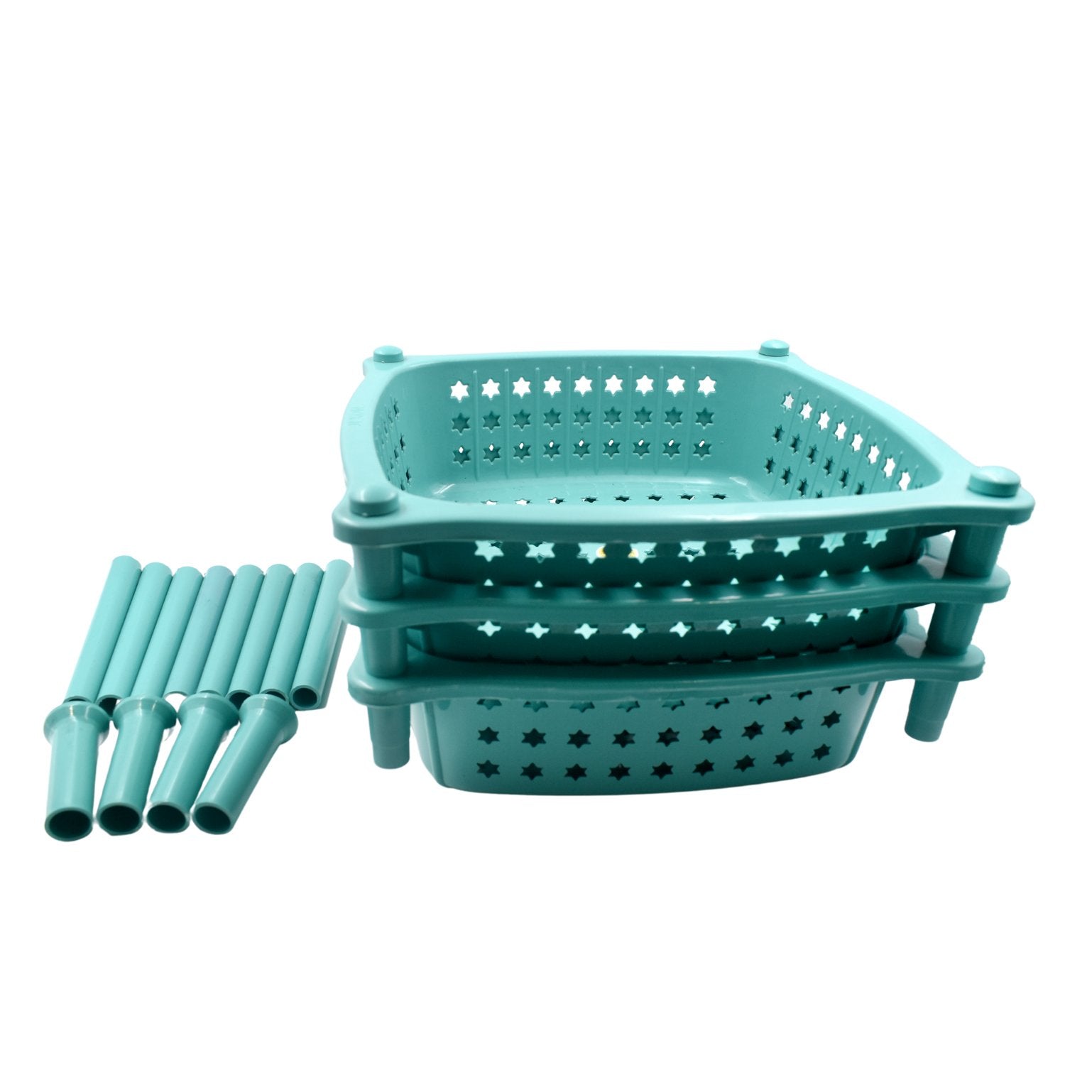 Wukusy 3-layer square kitchen trolley basket with multiple compartments for organized kitchen storage.