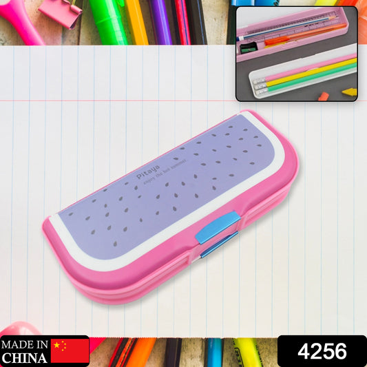Wukusy 4256 multipurpose cartoon printed pencil box with two compartments, colorful design, ideal for kids' school supplies.