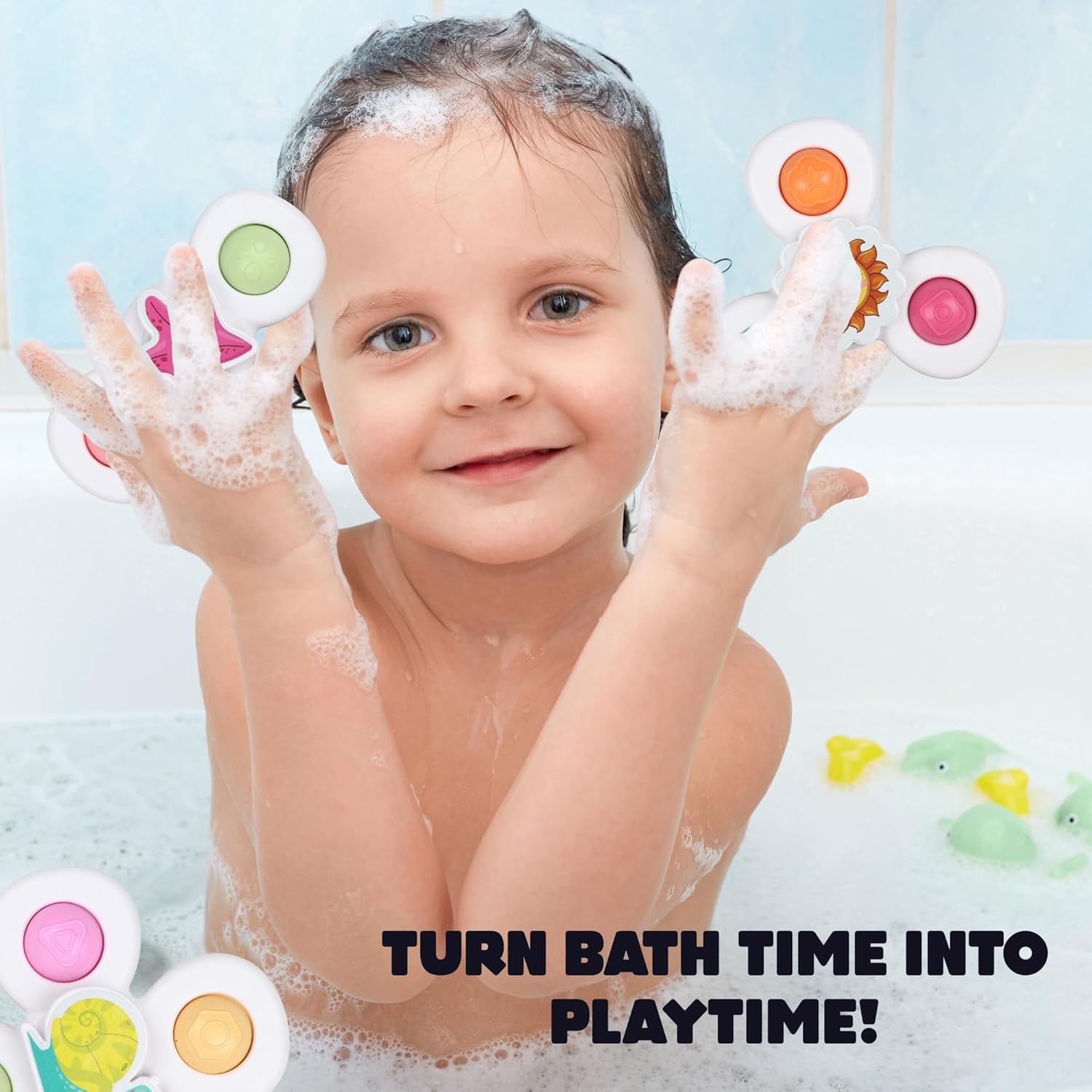 Set of three white baby sensory spinner toys with suction cups by Wukusy, designed for gentle spinning and visual stimulation.