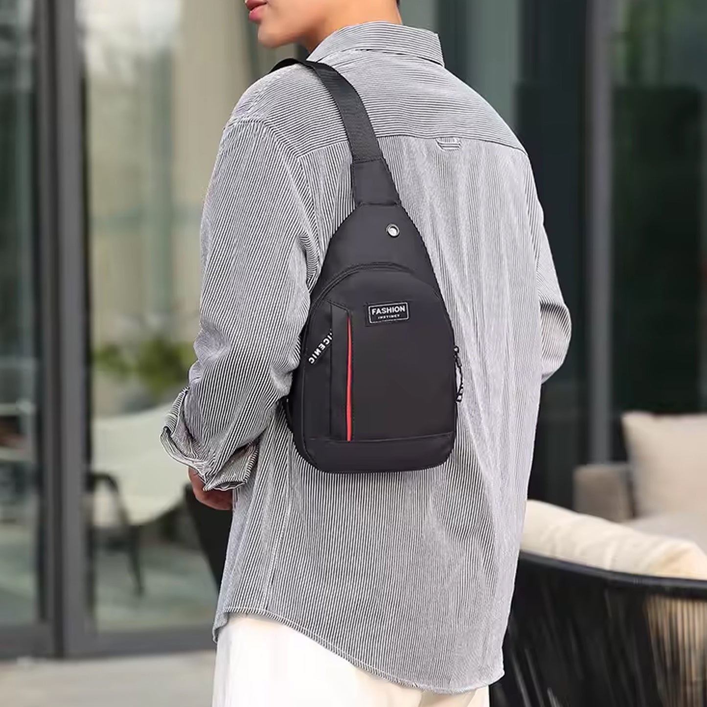 Wukusy waterproof anti-theft cross-body waist bag with USB charging and earphone hook, ideal for travel and casual use.