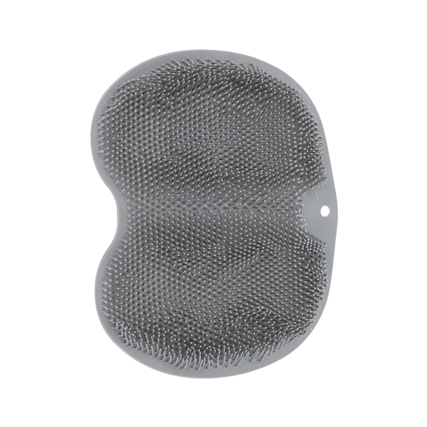Wukusy silicone bathroom foot cleaning scrubber mat on a bathroom floor, 27x20 cm, with textured surface for foot scrubbing.