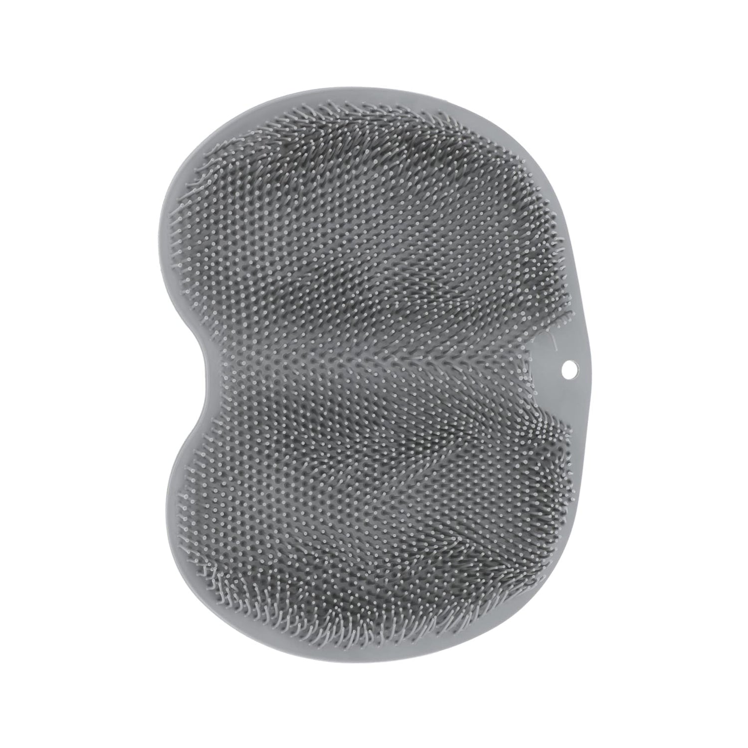 Wukusy silicone bathroom foot cleaning scrubber mat on a bathroom floor, 27x20 cm, with textured surface for foot scrubbing.