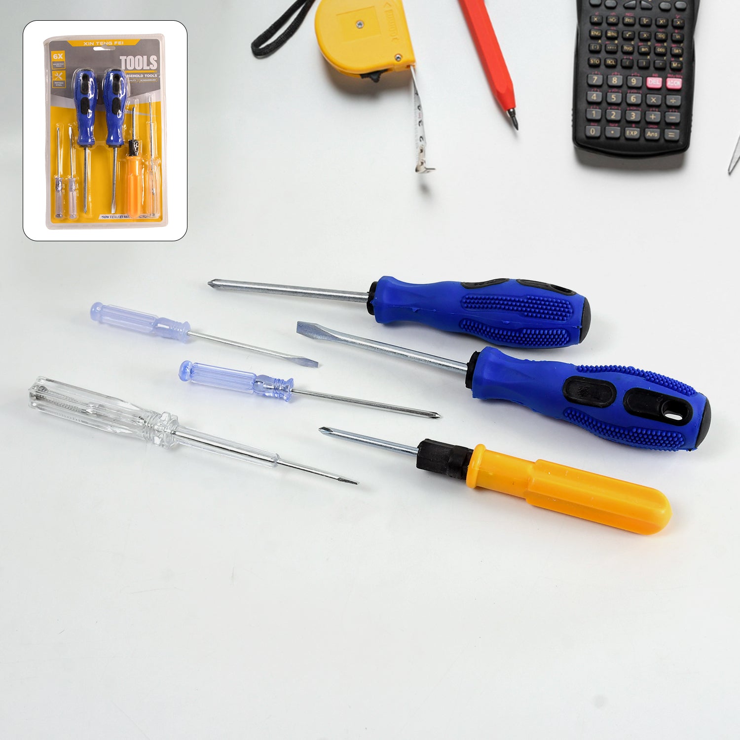 Wukusy 6-in-1 multi screwdriver hand tool kit with various screwdriver bits for home improvement projects.