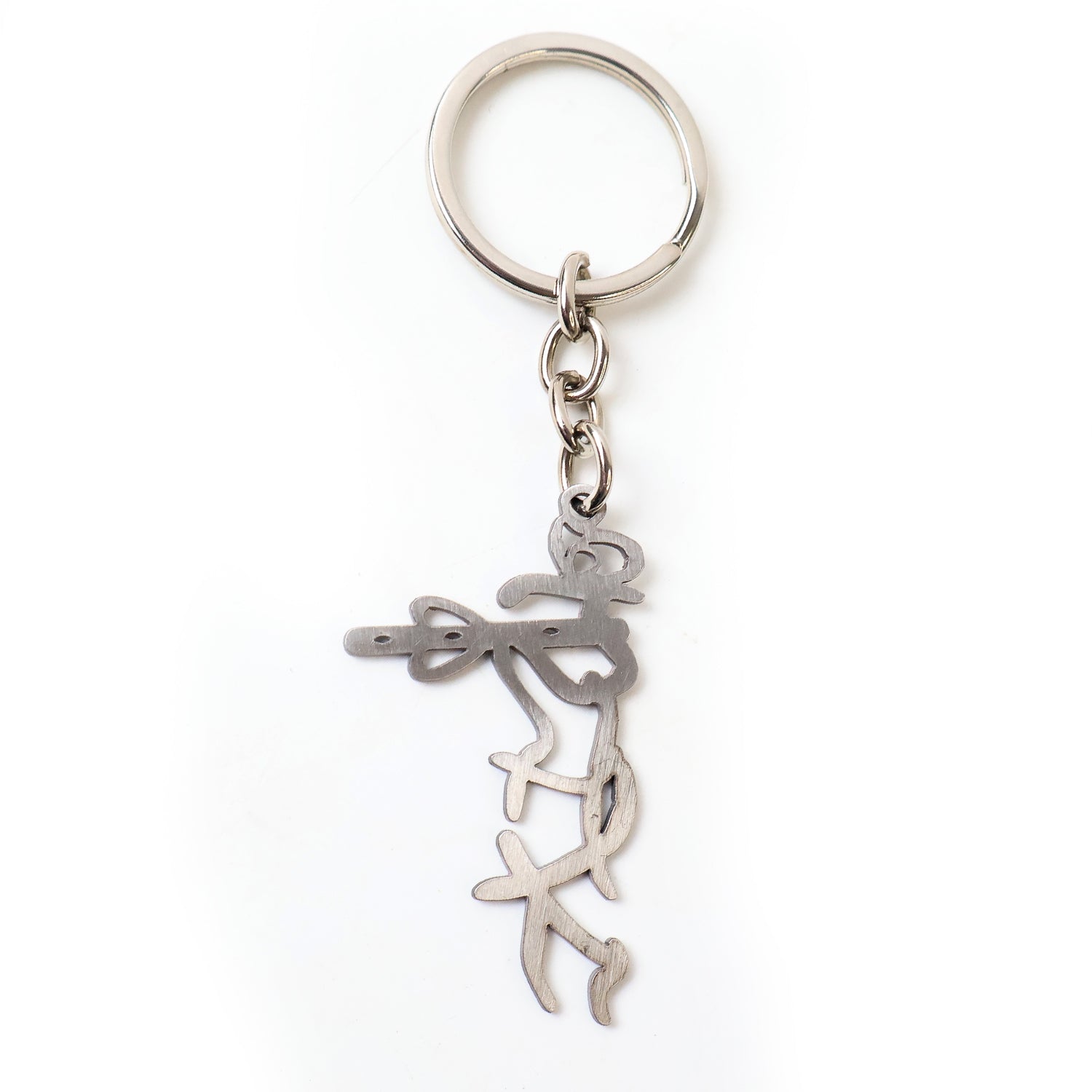 Wukusy Divine Krishna flute design metal keychain with intricate detailing and a small keyring attachment.