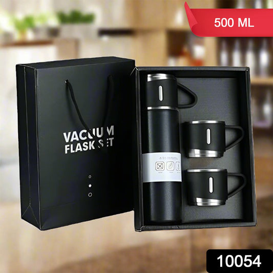 Wukusy stainless steel vacuum flask set with 3 steel cups, 500ml capacity, ideal for hot or cold drinks, travel and gifting