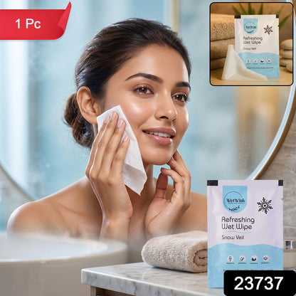 Wukusy Snow Veil refreshing wet wipes for face, body, and hands showing the packaged cleansing wipes on a white background.