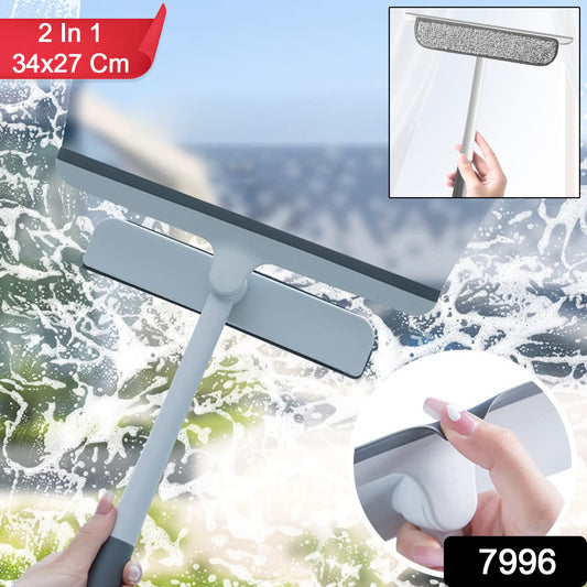 Wukusy 2-in-1 window glass cleaning wiper with microfiber pad for streak-free cleaning of home windows.