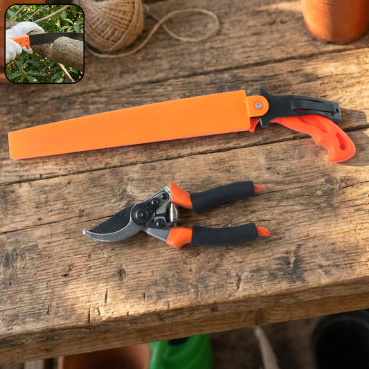 Wukusy heavy duty gardening pruning tool combo set with two durable pruning shears and scissors for garden trimming.