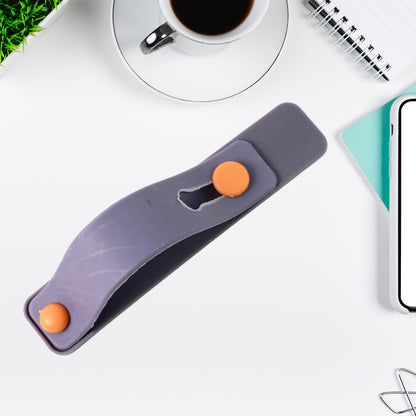 Dark grey silicone phone loop finger holder with strap, Wukusy brand, designed for secure grip on smartphones.