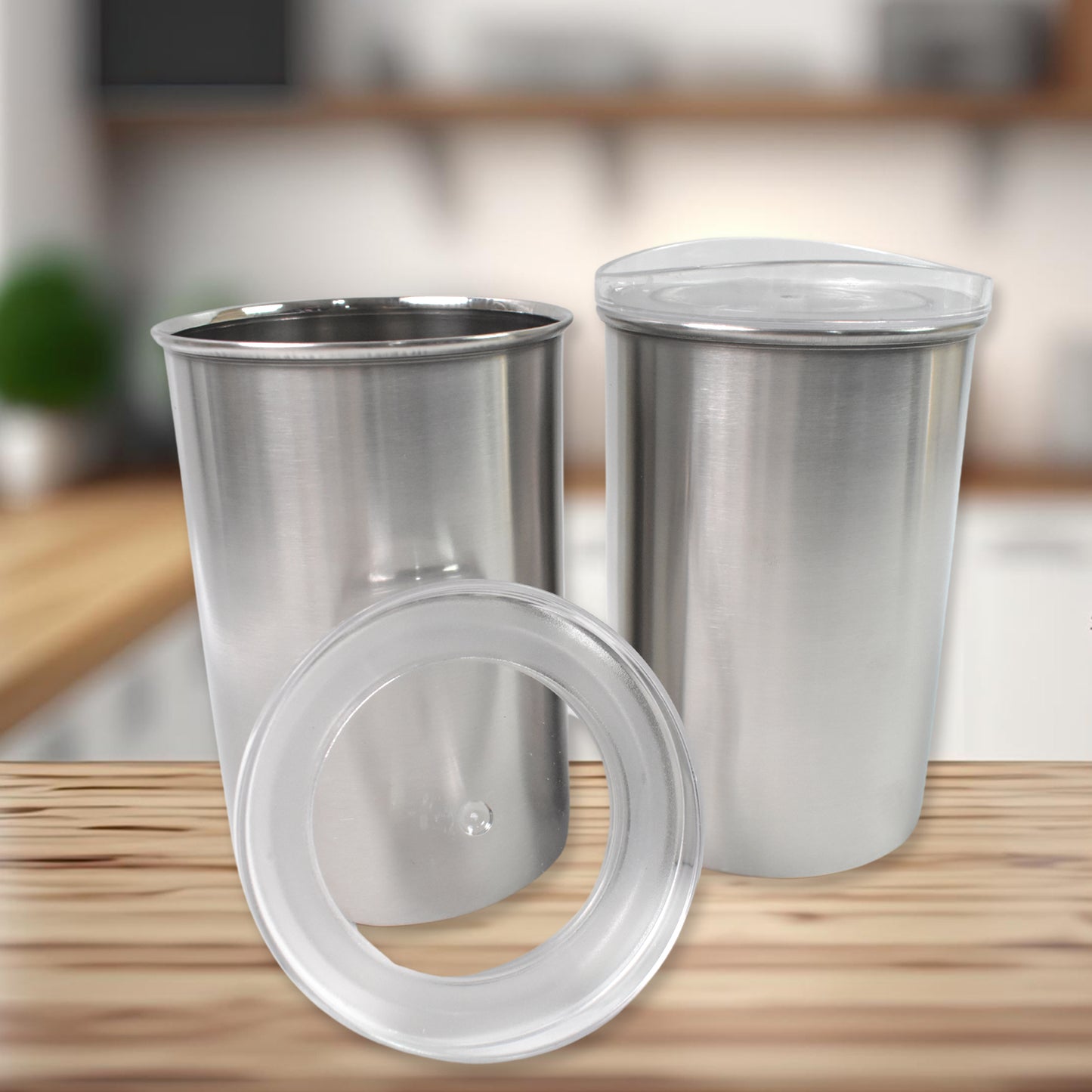 Set of two Wukusy stainless steel airtight containers with clear lids, each 1000 ml, ideal for kitchen storage and organization.