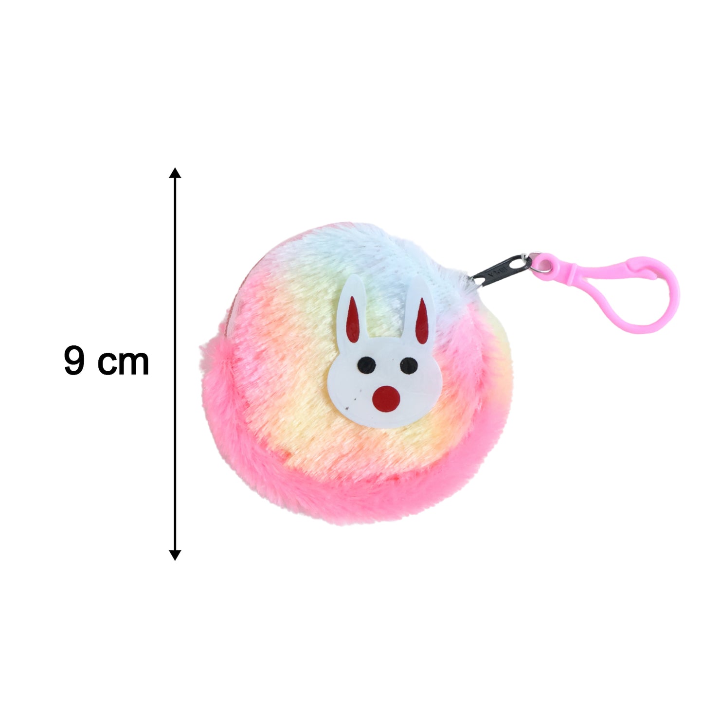 Cute bunny design rainbow fur mini coin purse keychain by Wukusy, featuring colorful fur and adorable bunny details.