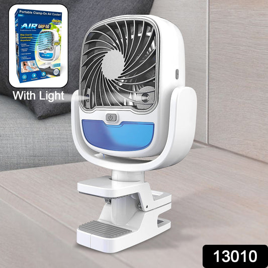 Wukusy 13010 portable fan with adjustable 3-speed settings, LED light, 360° swivel, cordless design, for travel, stroller, or desk use