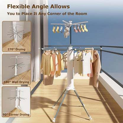 Foldable multi-layer clothes drying rack by Wukusy with multiple tiers for efficient laundry drying at home.