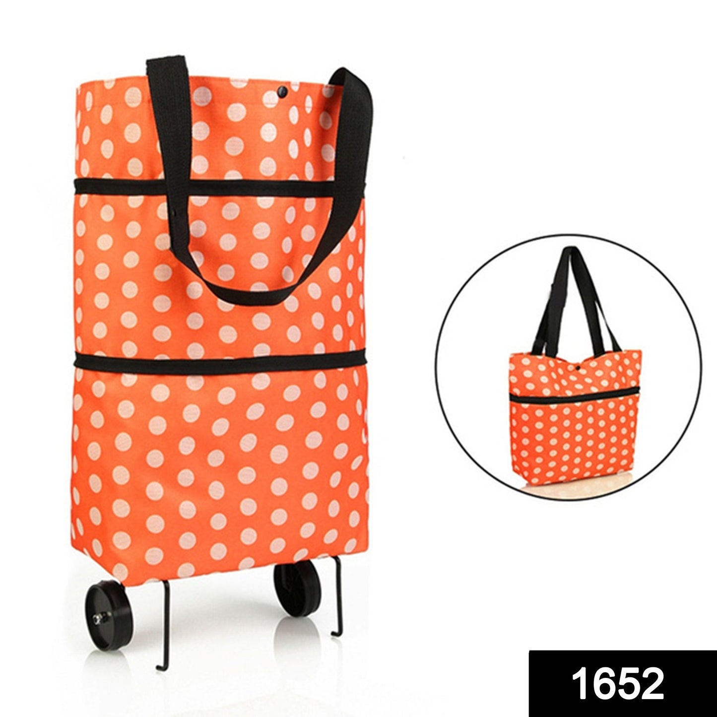 Wukusy 1652 folding trolley shopping bag for travel luggage with spacious interior and sturdy handle, ideal for shopping and travel.