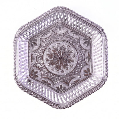 Decorative silver serving tray with traditional embossed floral design by Wukusy, showcasing intricate floral patterns and elegant craftsmanship.