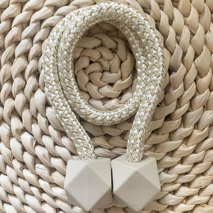 Wukusy plastic curtain tieback straps with pearl decorative rope holder, shown as two window curtain holdback clips with buckles.