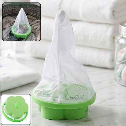 Wukusy washing machine floating hair lint catcher with reusable mesh flower filter, designed to trap lint and hair during laundry.