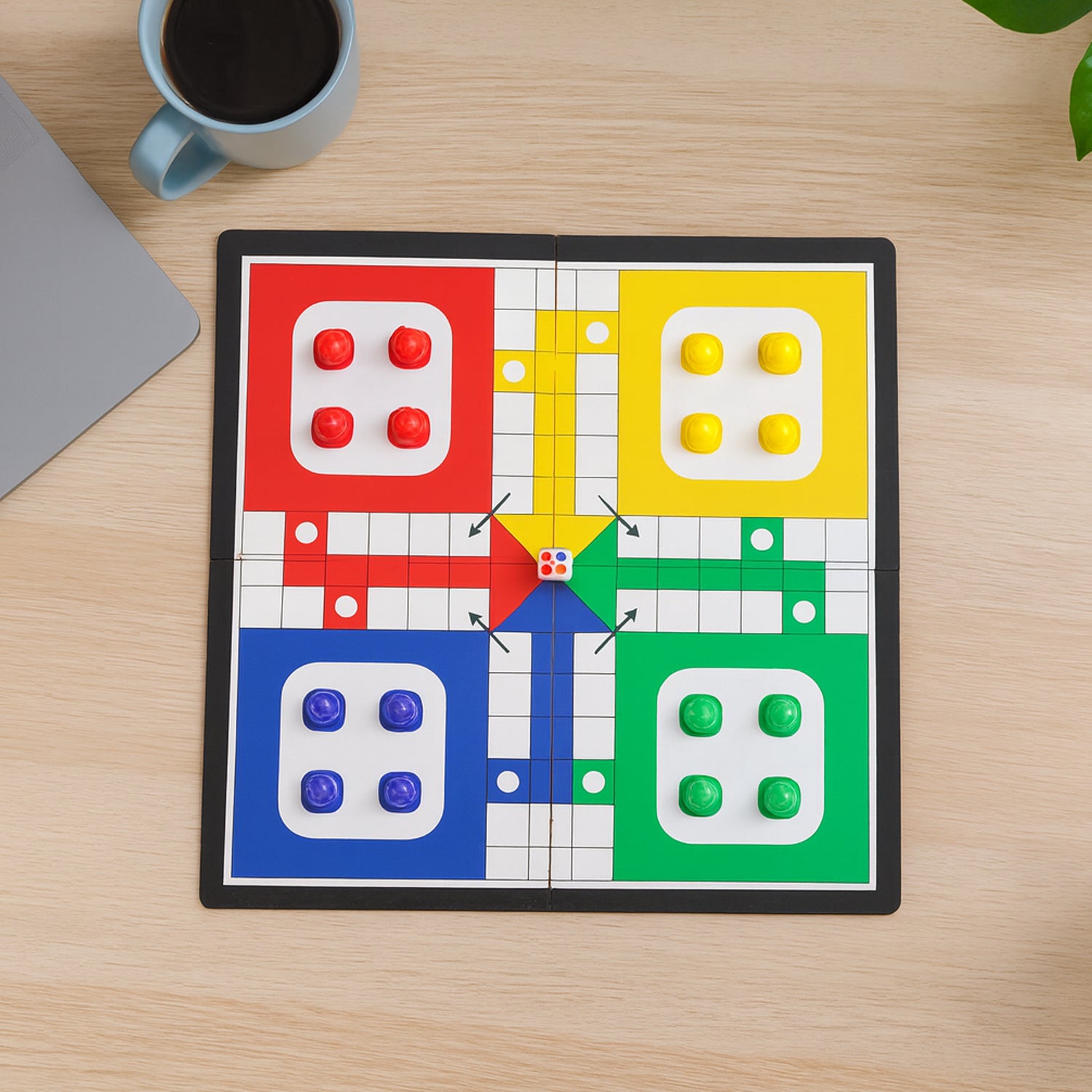 Wukusy Pocket Ludo travel board game set with colorful Ludo pieces and compact game board for portable play