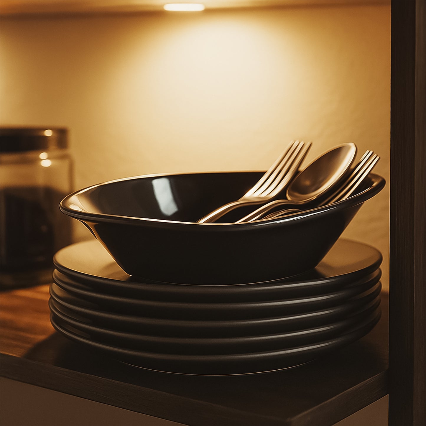 Black plastic Marin Serving Bowl by Wukusy, elegant oval deep bowl for salads or snacks, 1 piece.