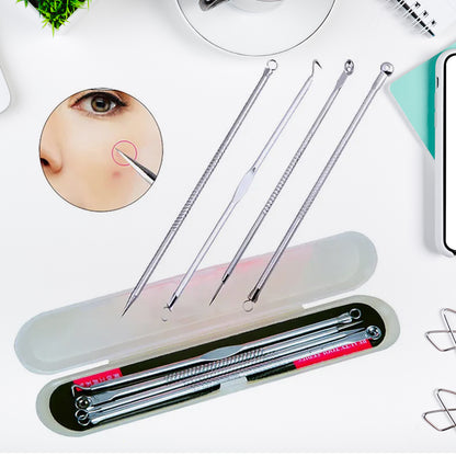 Wukusy blackhead remover 4-in-1 stainless steel pimple extractor tool with multiple tips for facial skin care.