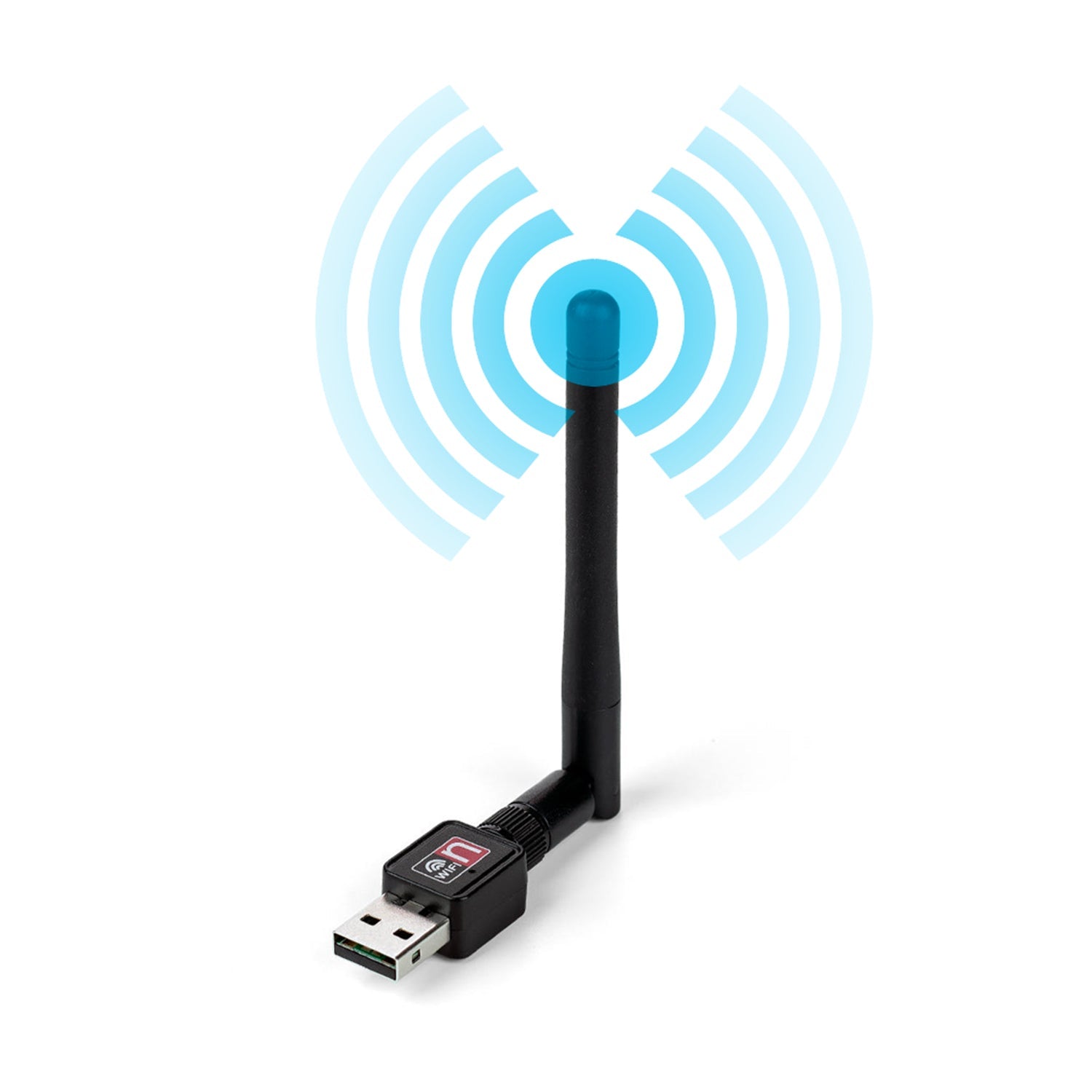 Wukusy USB WiFi receiver connected to a laptop, used for internet access in household and office settings.