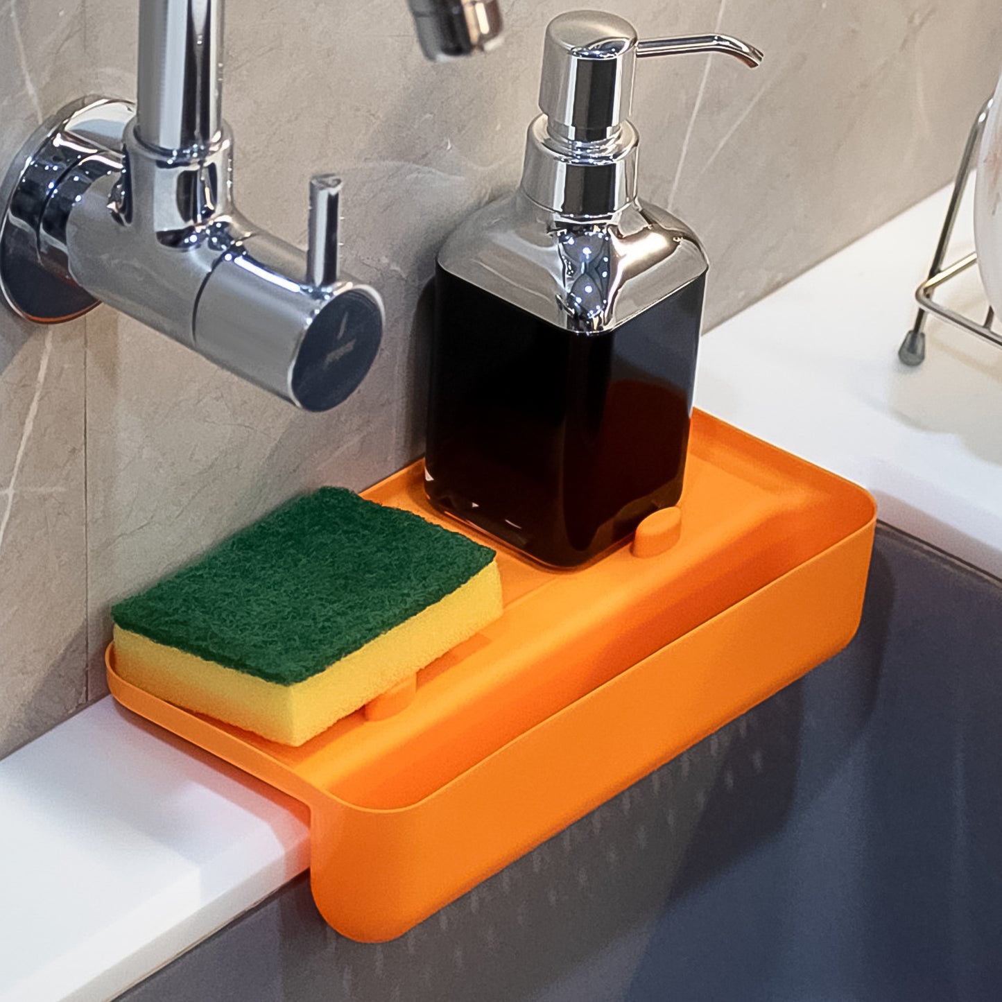 Wukusy multi-functional sink drainer shelf with colander and strainer basket for kitchen sink storage and drying.