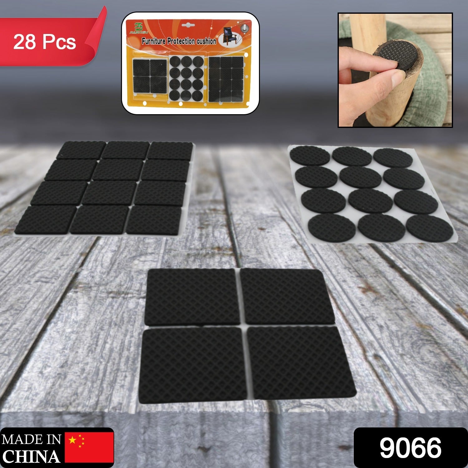 Set of 28 Wukusy rubber furniture pads with self-sticking non-slip design for noise reduction and floor protection in home improvement.