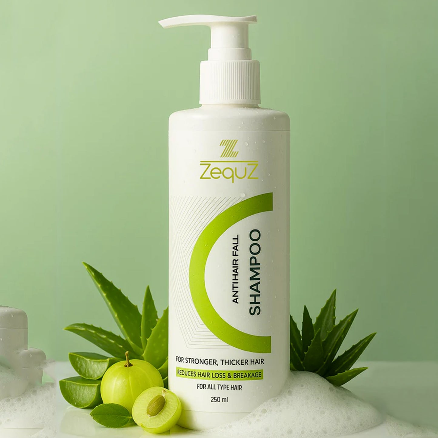 Wukusy Zequz Anti Hair Fall Shampoo bottle, 250ml, in a sleek packaging, designed to reduce hair fall and promote healthy hair.