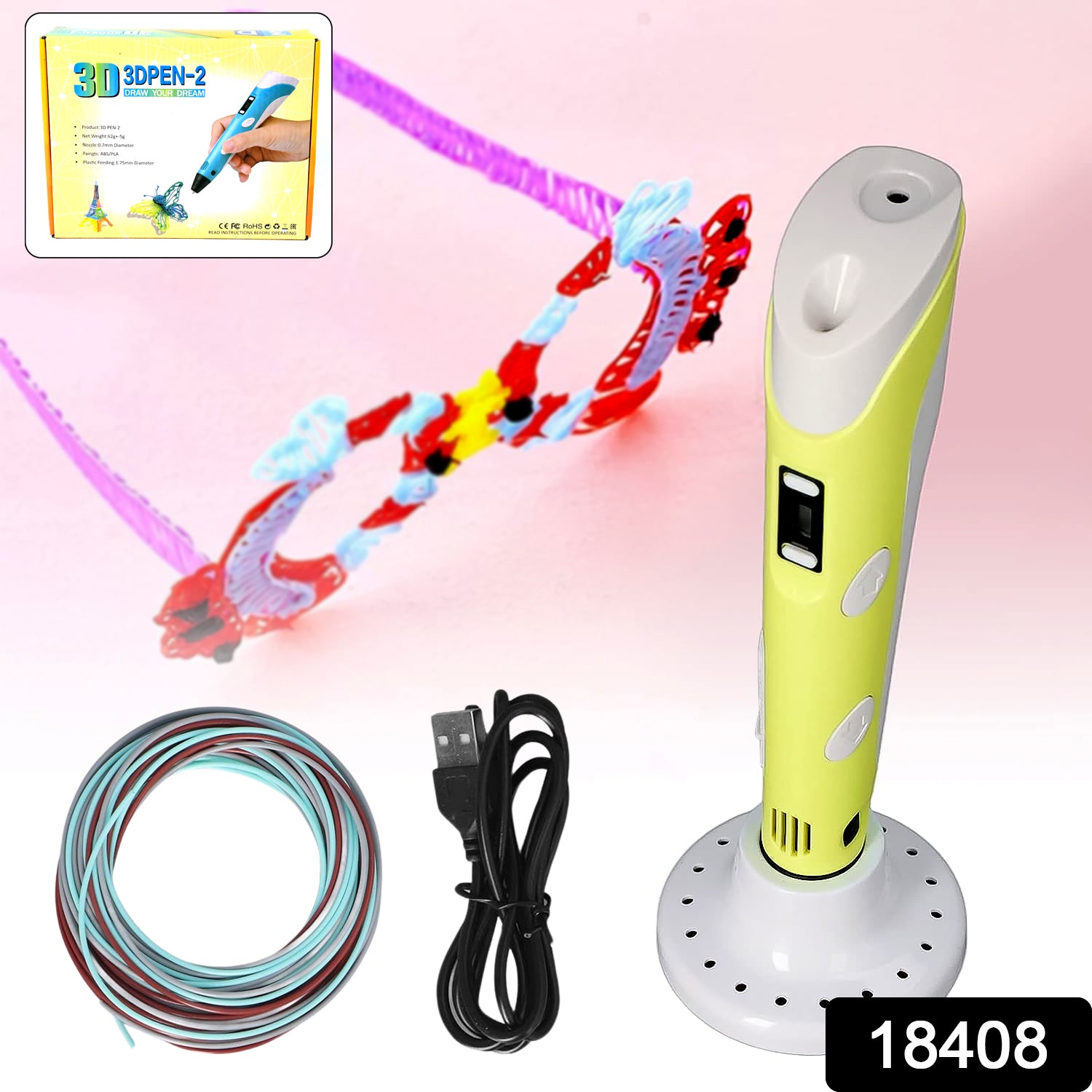 Wukusy 3D printing pen set for easy drawing, designed for kids and adults, shown in a sleek office setting.