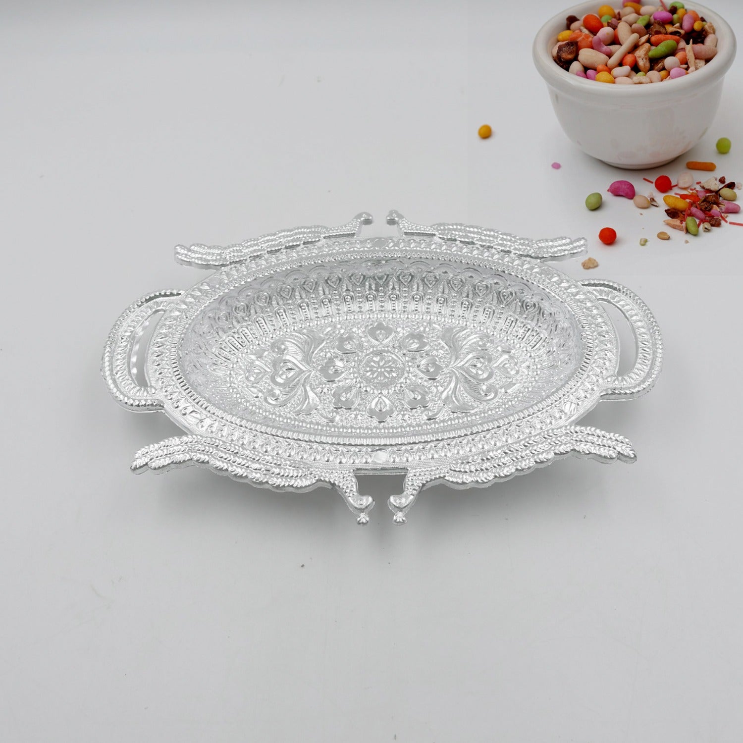 Wukusy decorative serving tray for Mukhwas, dry fruits, and candies, featuring an elegant design for home and kitchen use