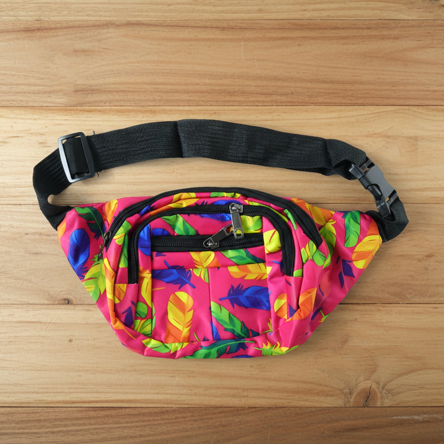Wukusy stylish printed waist bag with adjustable strap, featuring vibrant pattern and compact design for convenience and fashion.