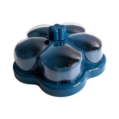 Wukusy lotus-shaped rotating dry fruit snack organizer box with multiple compartments, made of durable material for easy access.