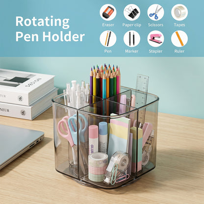Wukusy Supermom Vista revolving pen holder with 360-degree rotation, black plastic desk organizer for pens and stationery.