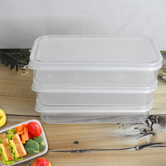 Wukusy plastic square lunch box set with three kitchen containers, featuring secure lids for food storage and organization.