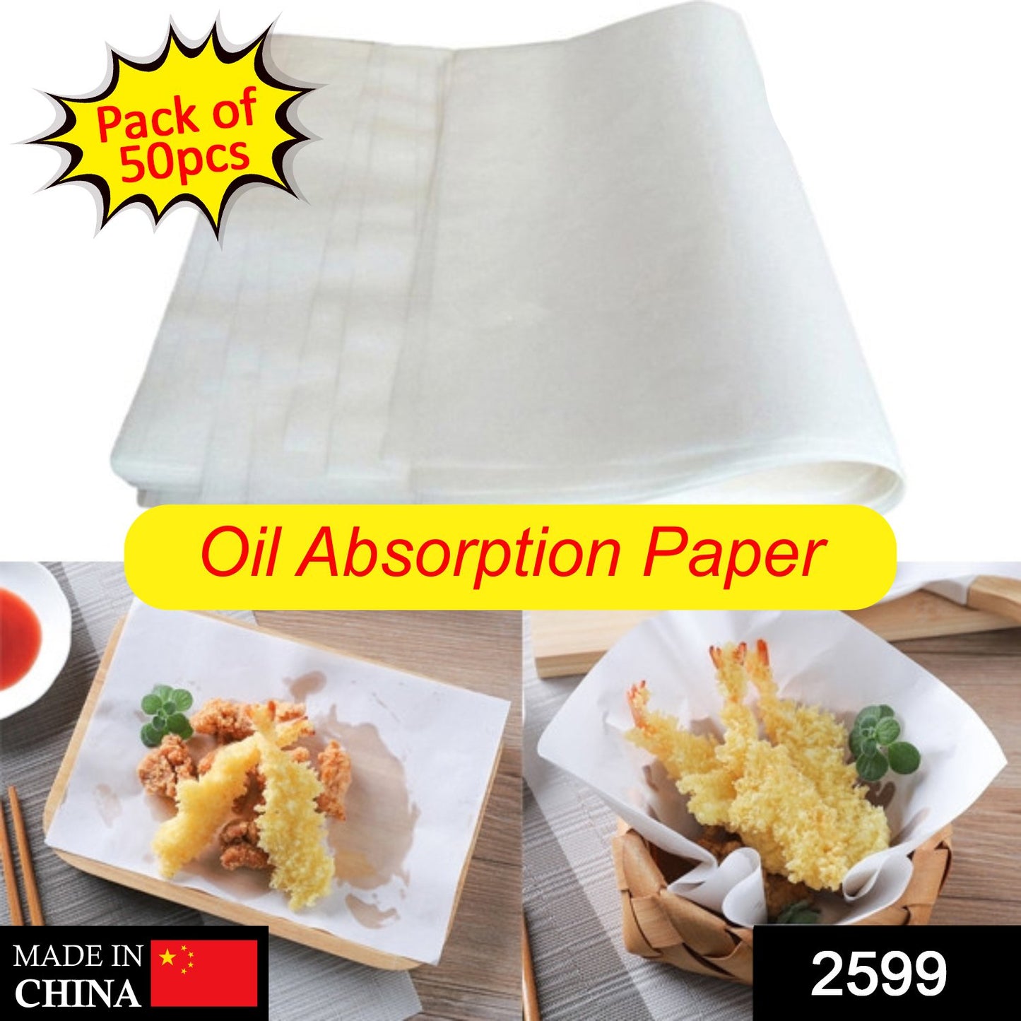 Wukusy 2599 Oil Absorbing Sheets cooking paper, close-up of thin, absorbent sheets for oil removal during cooking.