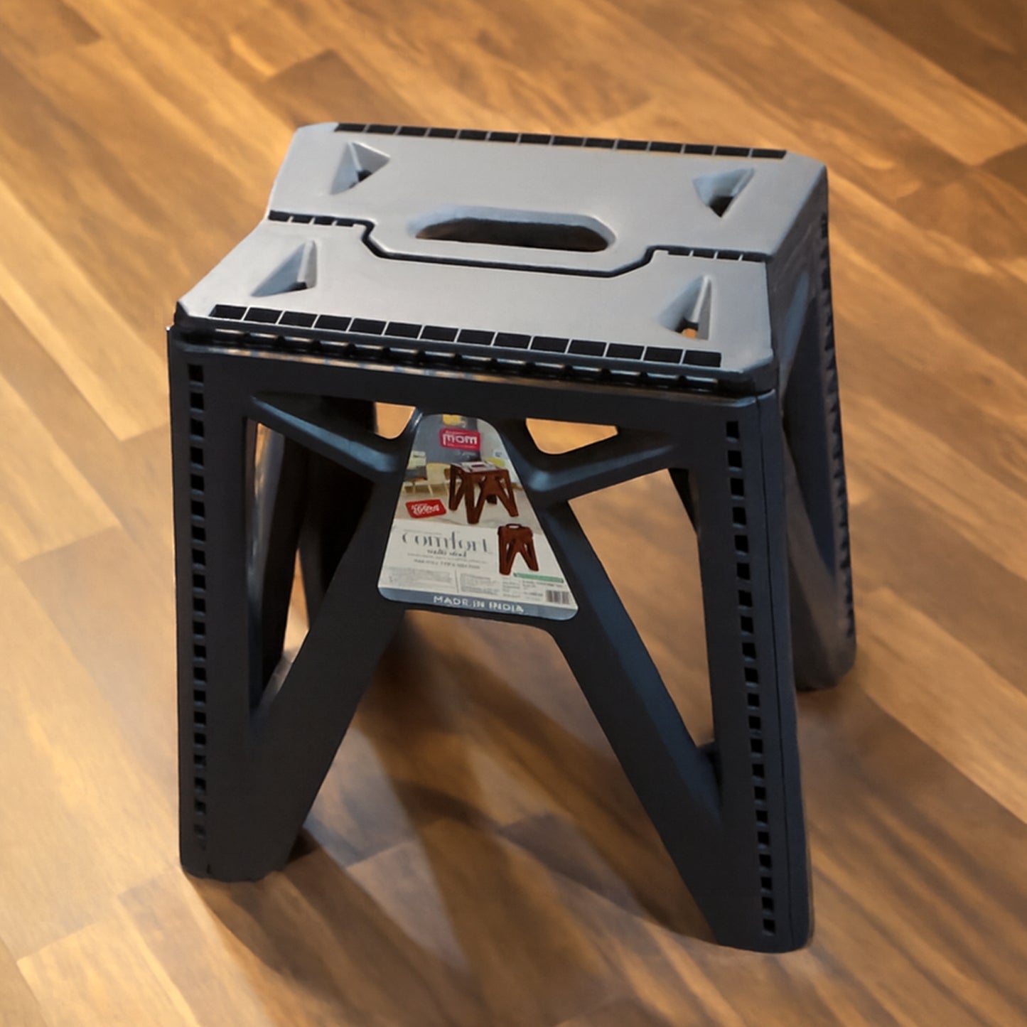 Wukusy Supermom Comfort 18-inch folding stool for home improvement, showing the multi-purpose portable seat in a home setting.