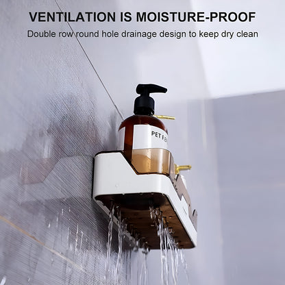 Wall-mounted Wukusy self-adhesive plastic storage shelf attached to a wall, ideal for organizing small items.