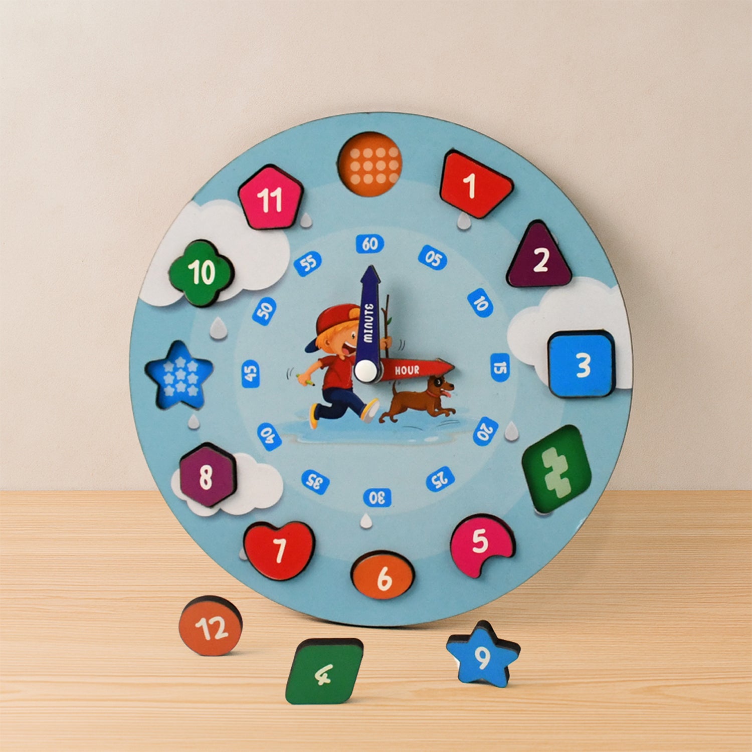 Wukusy Aditi wooden educational learning clock toy with movable hour and minute hands for teaching time to children