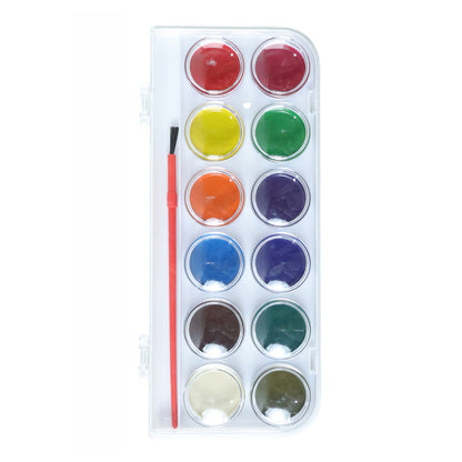 Wukusy 12-shade compact watercolor paint set with vibrant colors in a portable metal case, ideal for artists and hobbyists.