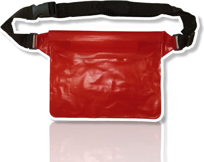 Wukusy waterproof waist pouch bag with adjustable strap, ideal for travel, showing a compact, secure design for hands-free convenience.