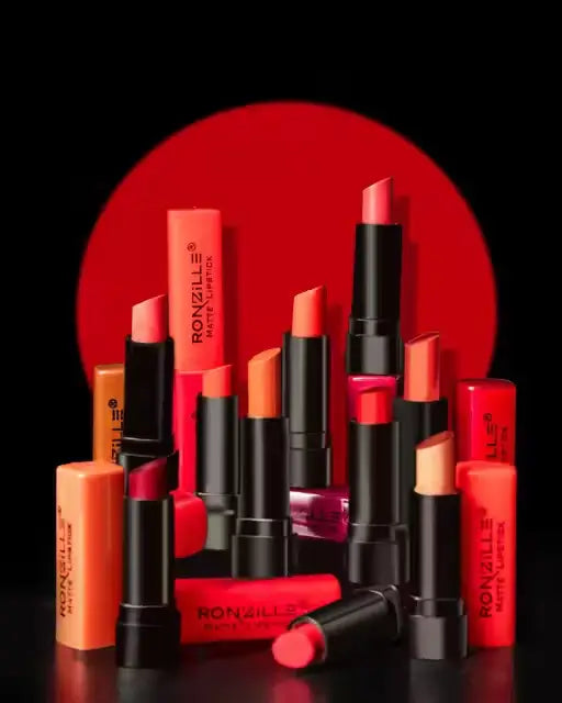 Set of 10 Ekom Pocket Matte Lipstick mini tubes in various shades, displayed together in a compact, portable makeup collection.