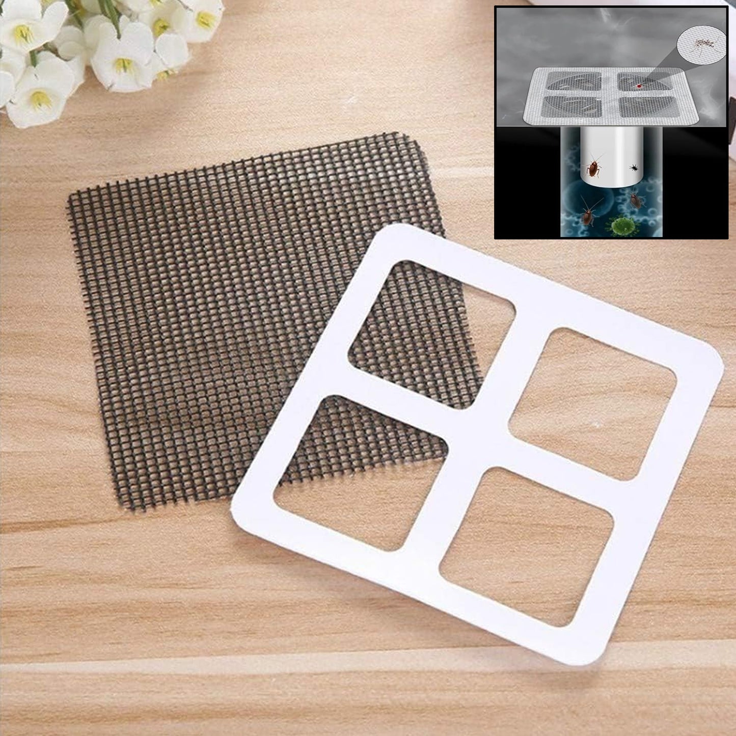 Wukusy window screen repair tape, 4-inch width, for home improvement, showing the tape applied to a damaged window screen.