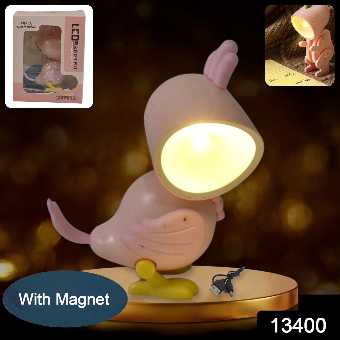 Wukusy magnetic parrot-shaped night lamp with battery, suitable for home decor and nighttime lighting.