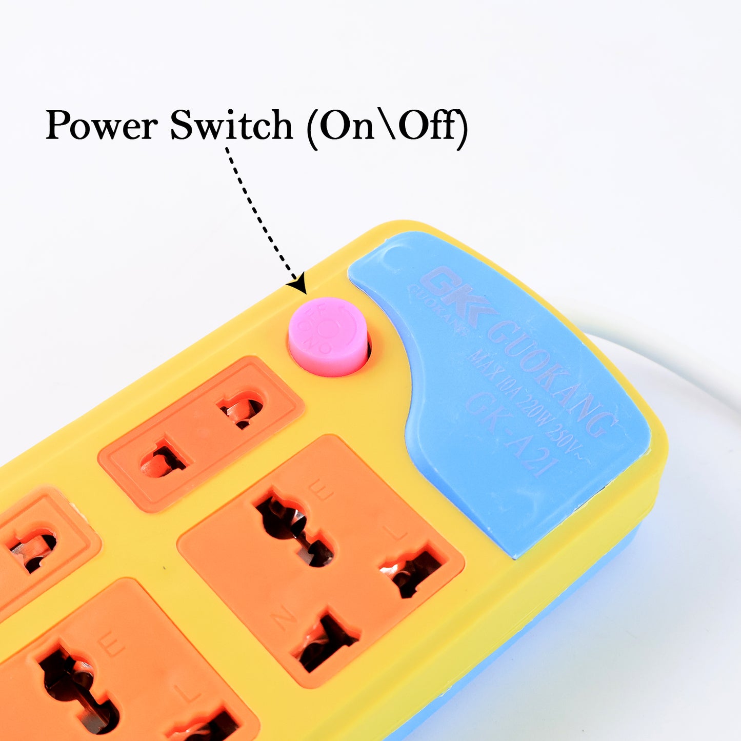 Wukusy 8-socket office extension board with power switches and surge protection, showing multiple sockets and power cord.