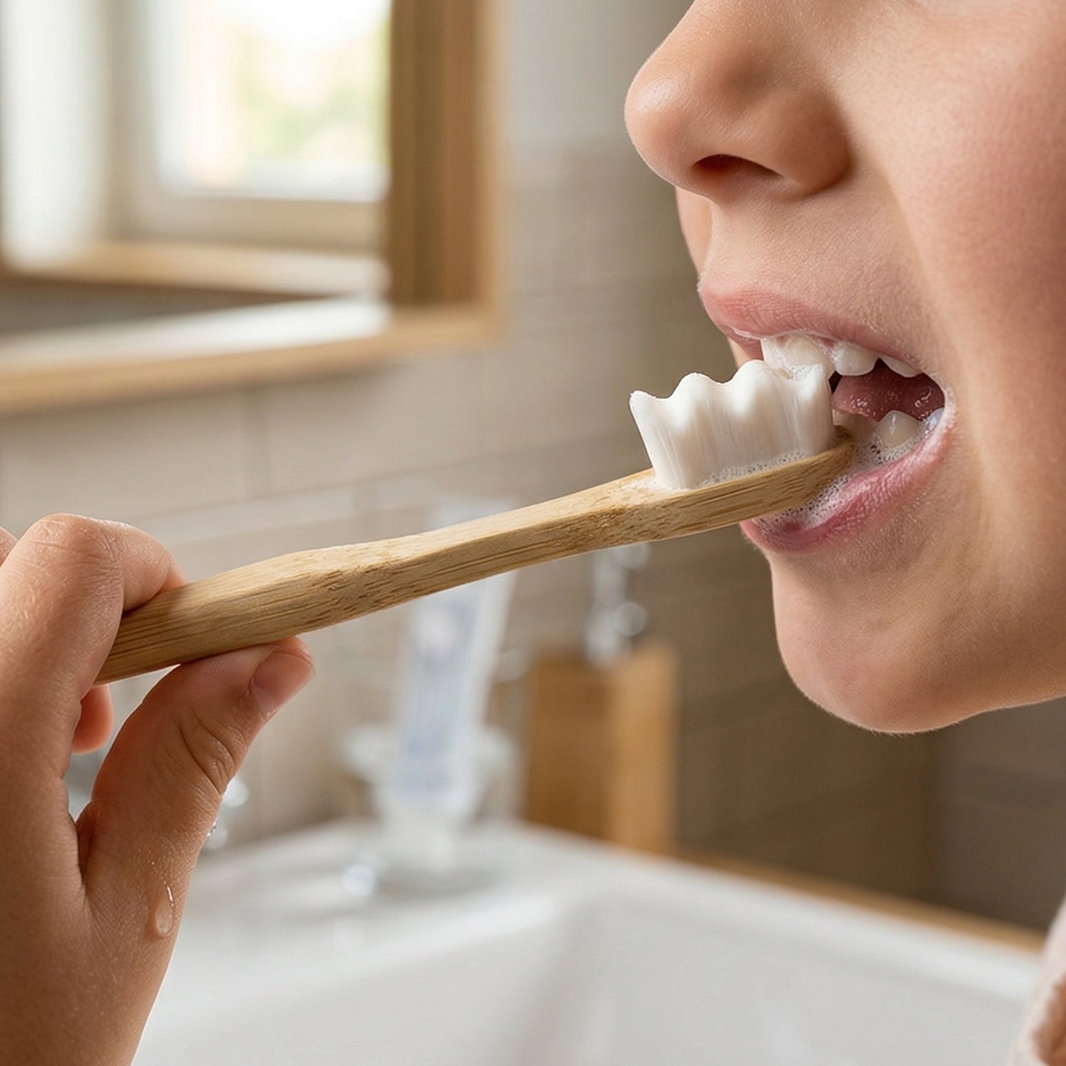 Natural wooden handle toothbrush with case by Wukusy, featuring eco-friendly design and soft bristles for gentle oral cleaning.