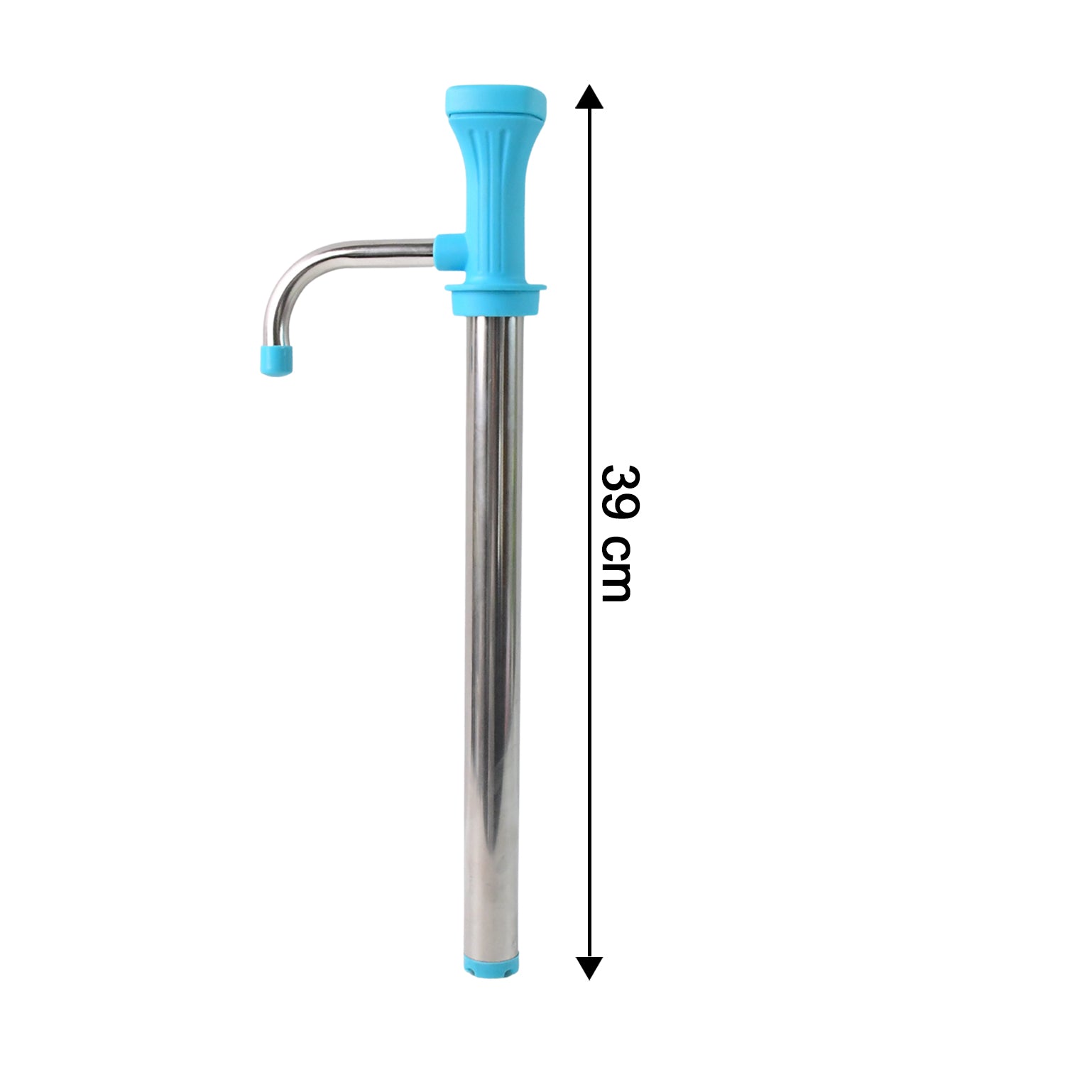 Wukusy Supermom manual stainless steel oil pump dispenser on a kitchen countertop with a clear spout and pump handle.